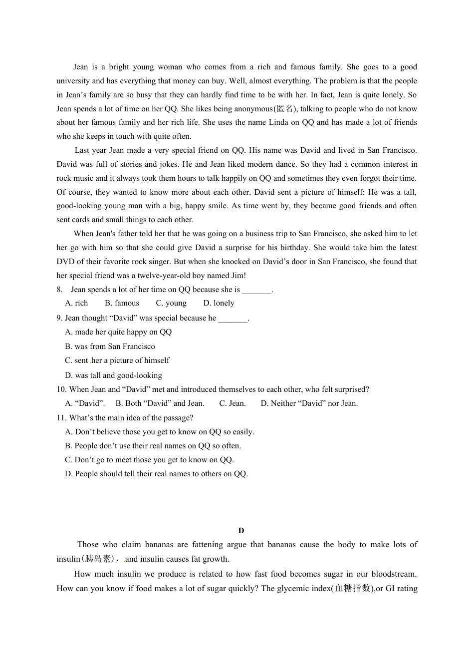 （2019新教材）人教版高中英语必修一高一上学期第二次段考（11月）英语试题.doc_第3页