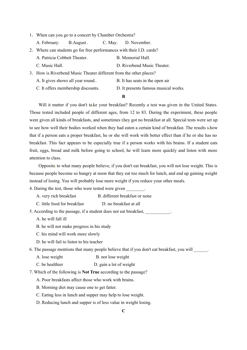 （2019新教材）人教版高中英语必修一高一上学期第二次学段考试考试英语试题及答案.doc_第2页