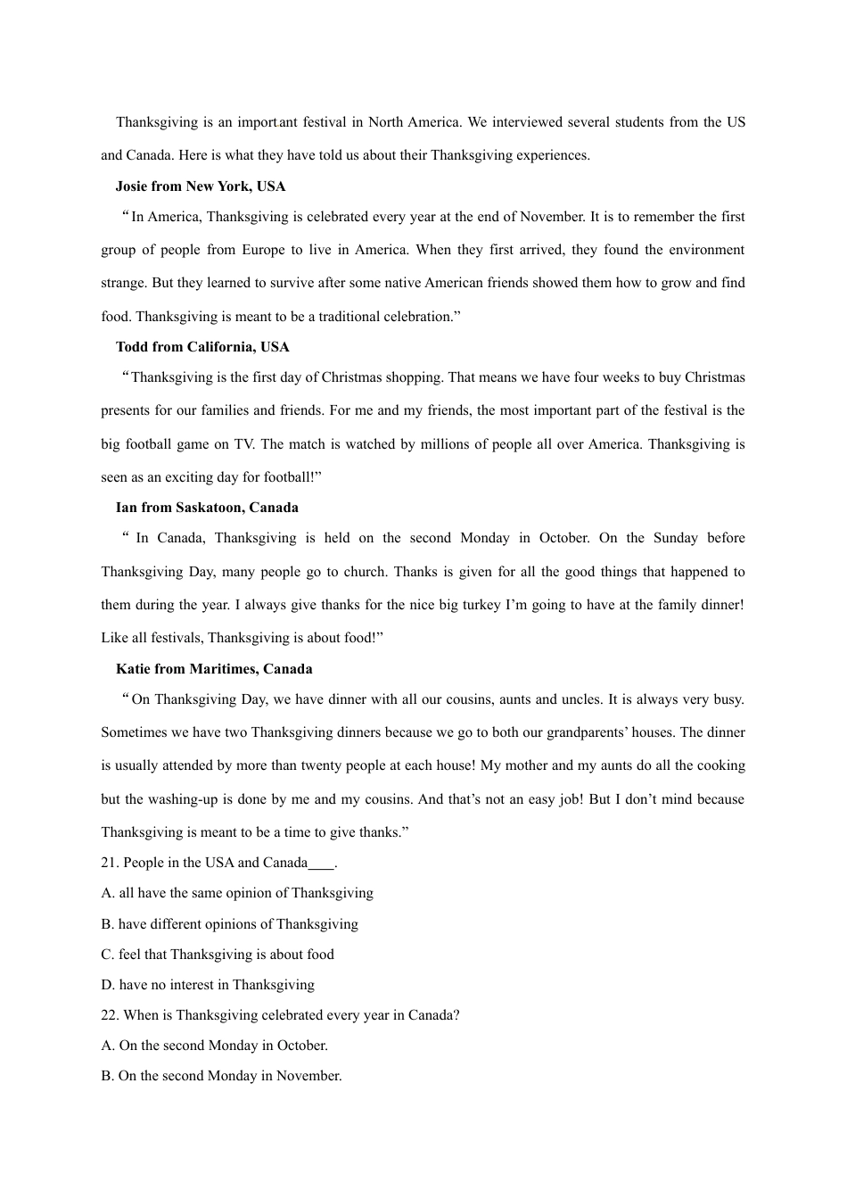 （2019新教材）人教版高中英语必修一高一上学期第二次月考（期中）英语试题及答案.doc_第3页