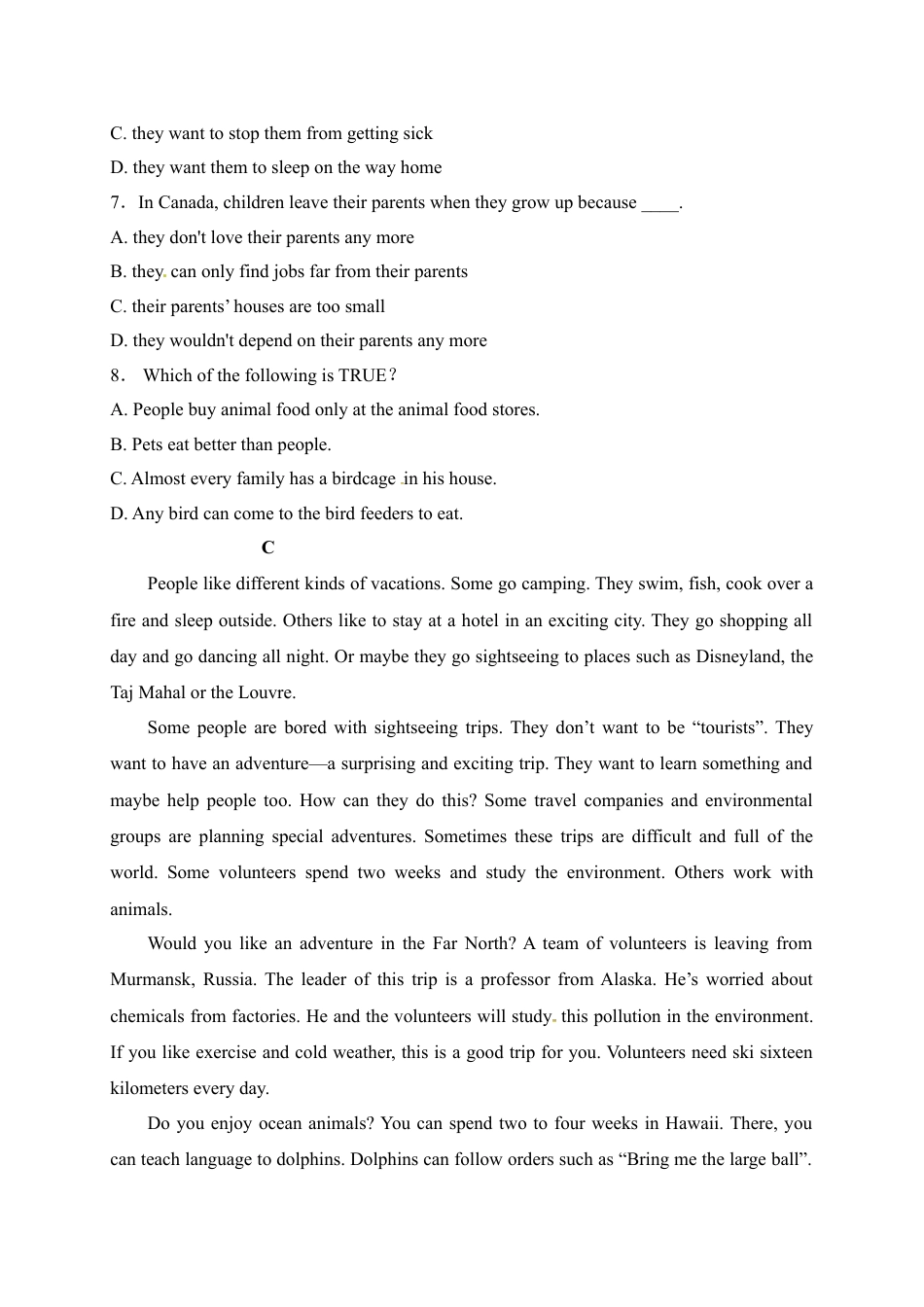（2019新教材）人教版高中英语必修一高一上学期期中考试（11月月考）英语试题及答案.doc_第3页