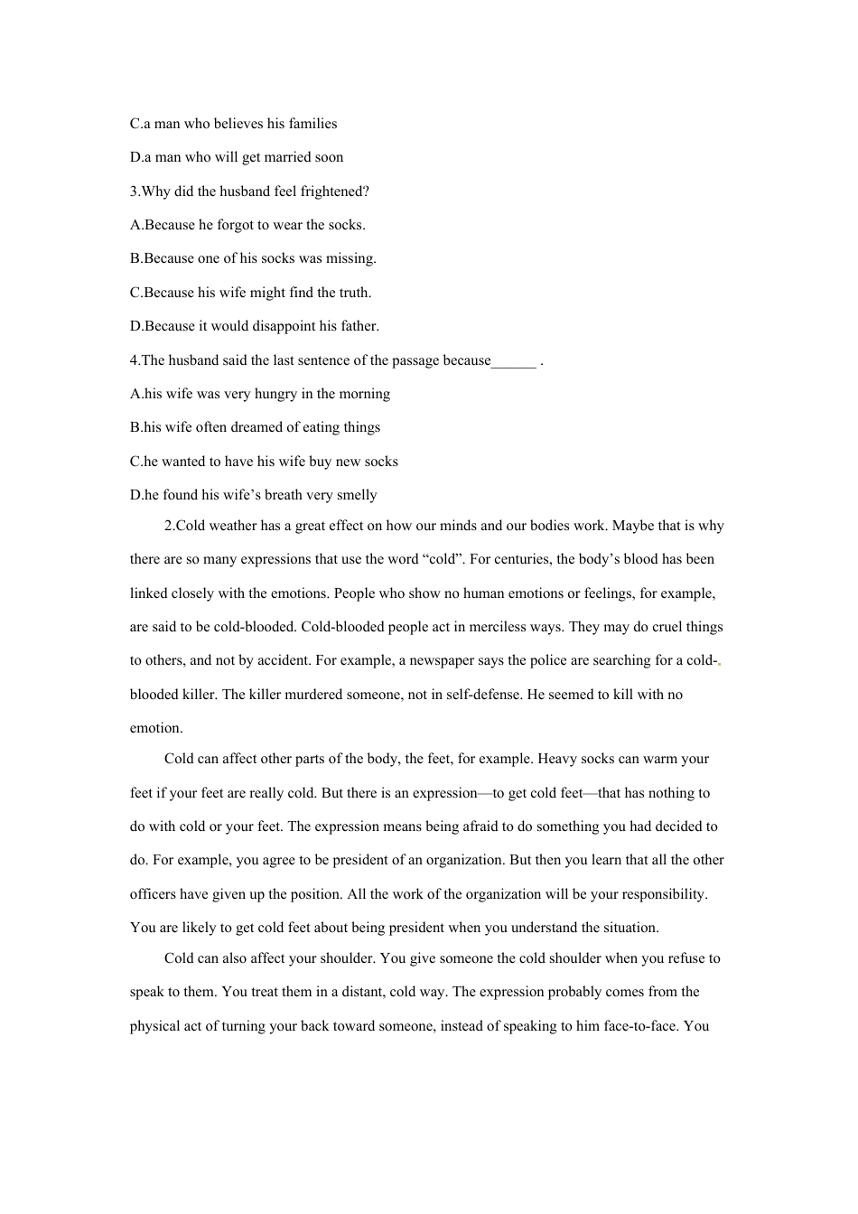 （2019新教材）人教版高中英语必修一高一上学期期中考试英语试题（含答案）.doc_第2页