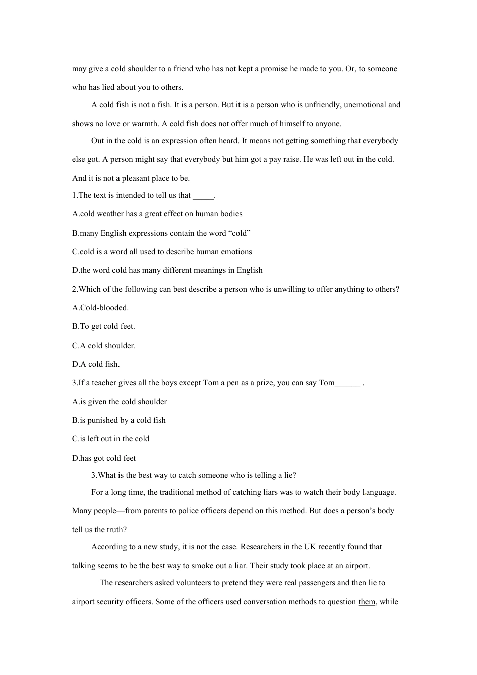 （2019新教材）人教版高中英语必修一高一上学期期中考试英语试题（含答案）.doc_第3页